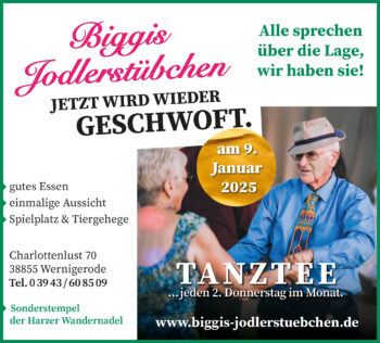 Einladung zum Tanztee bei Biggis Jodlerstübchen.